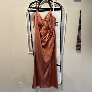 Azazie Maci Stretch Satin Cedar Rose bridesmaid dress